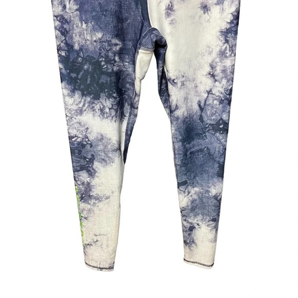 Terez x Peloton Navy Blue Tie Dye Leggings Green Logo Size Medium - Picture 4 of 8